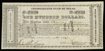 Consolidated Fund of Texas certificate to Henry Jones