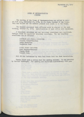 Hardbound Senate Journal, House of Representatives, Minutes, September 26, 1960