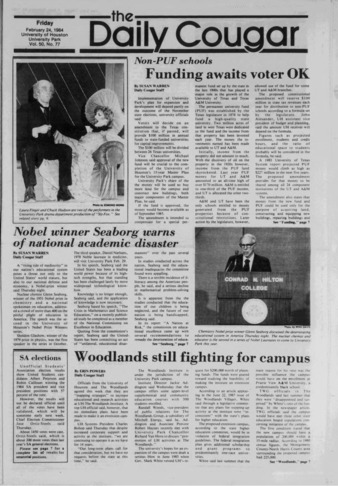 The Daily Cougar. Vol. 50, No. 77, February 24, 1984.