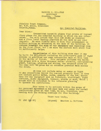 Letter from Maurice J. Sullivan to W. W. Moore, 1925 July 25
