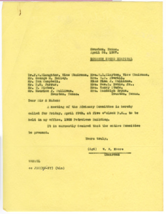 Letter from W. W. Moore to the Advisory Committee, 1927 April 20