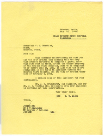 Letter from W. W. Moore to W. E. Monteith, 1931 May 22