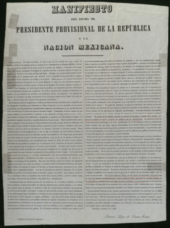 Manifiesto del Escmo. Sr. Presidente provisional de la Republica a la nacion Mexicana
