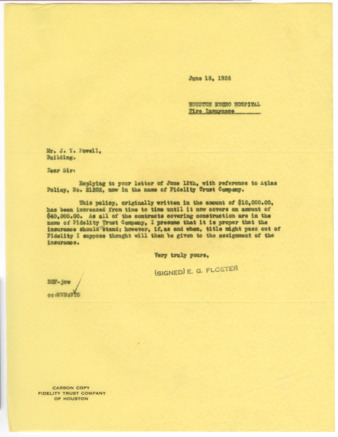 Letter from E. G. Floeter to J. Y. Powell, 1926 June 18