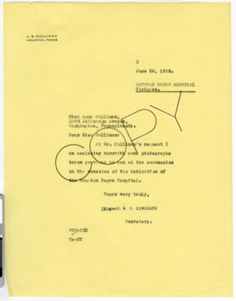 Letter from W. T. Sinclair to Miss Anna Cullinan, 1926 June 28