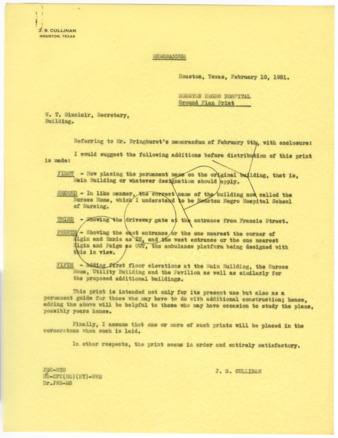 Memorandum from J. S. Cullinan to W. T. Sinclair, 1931 February 10