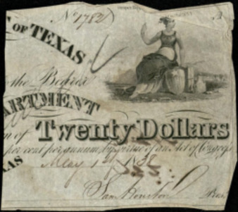 Government of Texas, Right half of monetary bill for $20
