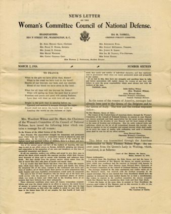 News Letter of the Woman's Committee Council of National Defense