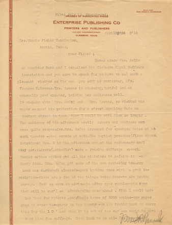 Letter from Mrs. Ransons to Minnie Fisher Cunningham