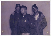 DJ Screw (center) with Trouble House (left) and Great Black Shark (right), members of IMG/Nation for whom he DJ’d, 1990-1991