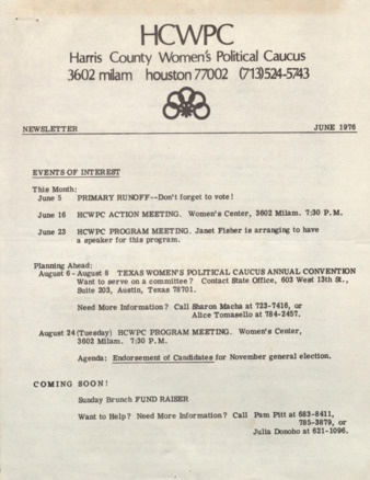 Harris County Women's Political Caucus, June 1976