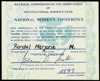 National Women's Conference signed ticket invitation