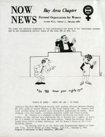 NOW News Bay Area Chapter, Vol. 8, No. 1, January 1980