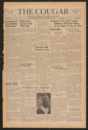 The Cougar, Vol. 5, No. 1, September 30, 1938