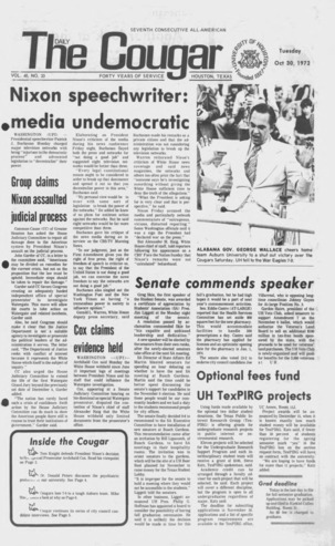 The Daily Cougar. Vol. 40, No. 33, October 30, 1972.
