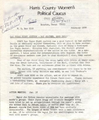 Harris County Women's Political Caucus, February 1978