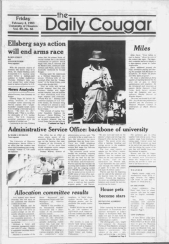 The Daily Cougar. Vol. 49, No. 66, February 4, 1983.