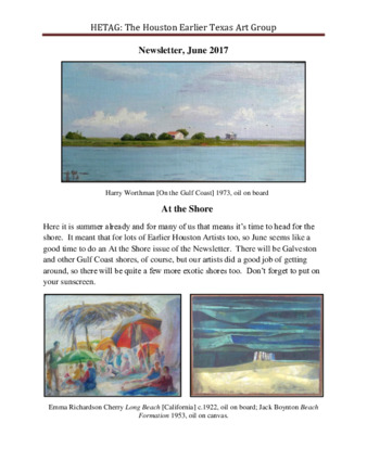 HETAG: The Houston Earlier Texas Art Group Newsletter, No. 14, June 2017