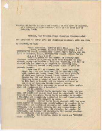 Resolution passed by the City Council of the City of Houston