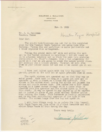 Letter from Maurice J. Sullivan to J. S. Cullinan, 1925 November 2
