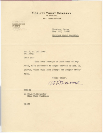 Letter from W. W. Moore to J. S. Cullinan, 1929 May 27