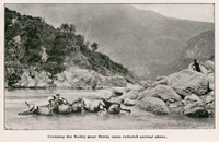 Crossing the Sutlej near Simla upon inflated animal skins