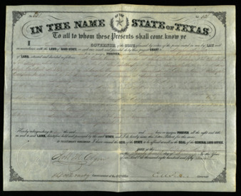 Land grant to Joseph McGee of a league and labor of land, decreed by Governor E. M. Pease