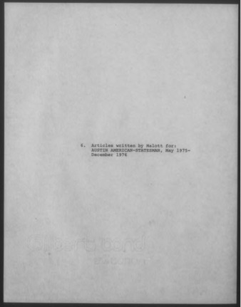 Mary Myart Malott Articles written for Austin American-Statesman, May 1975-December 1976