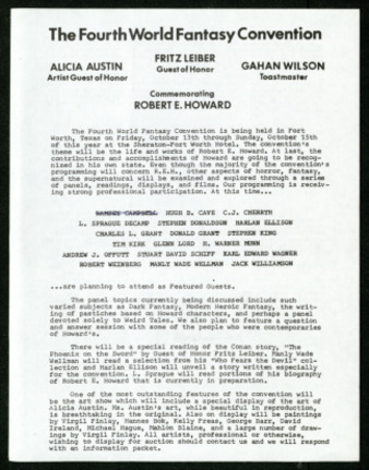 The Fourth World Fantasy Convention, Progress report