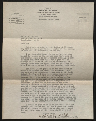 Letter from W. Waverly Webb to Mr. Fulton, William L., 1942 November 24