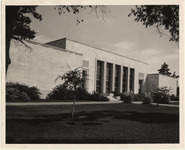 Exterior view of the red wing front of the original M.D. Anderson Library building