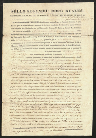 Statement from Peebles granting land to William Beasley