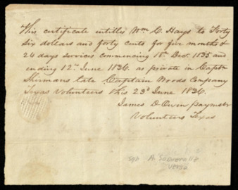 Pay certificate for William Hays