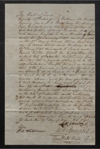 Instrument of release signed by Chief Justice Alfred F. James