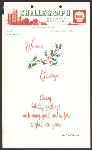 Shellegraph, No. 112, December 23, 1964, Season's Greetings