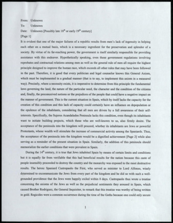 Translation of Letter extolling the Holy Inquisition