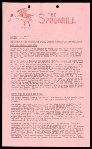 The Spoonbill, Vol. 22, No. 6, October 1973