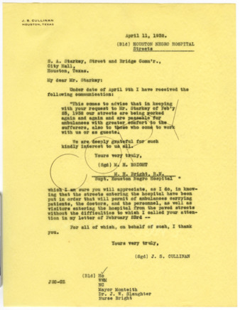 Letter from J. S. Cullinan to S. A. Starkey, 1932 April 11