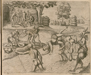 Indianer da sie wolten probieren ob die Spanier unsterbliche Leuth weren / erseuffen sie einen Spanier Salsedum genandt im Meer