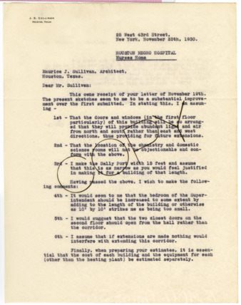 Letter from J. S. Cullinan to Maurice J. Sullivan, 1930 November 25
