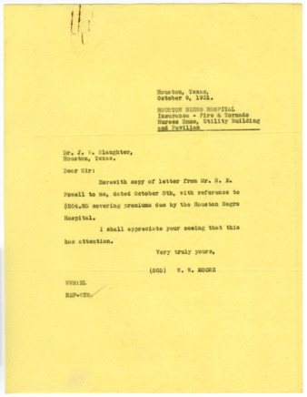 Letter from W. W. Moore to J. W. Slaughter, 1931 October 9