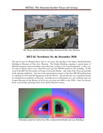 HETAG: The Houston Earlier Texas Art Group Newsletter, No. 46, December 2020