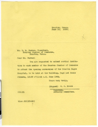 Letter from W. W. Moore to R. M. Farrar, 1926 June 16