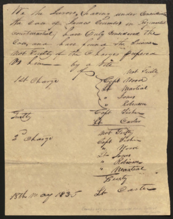 Jury verdict for the court-martial hearing of James Crumba