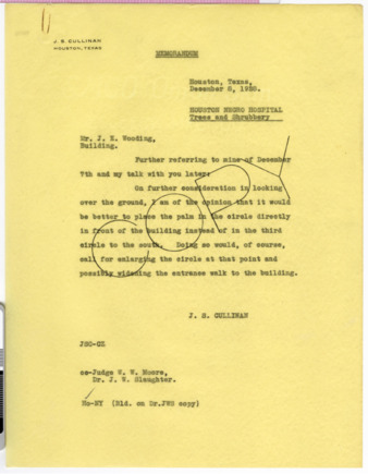 Memorandum from J. S. Cullinan to J. E. Wooding, 1928 December 8