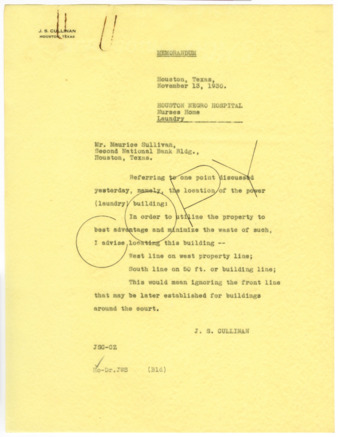 Memorandum from J. S. Cullinan to Maurice Sullivan, 1930 November 13