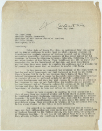 Letter from Alonso S. Perales to Franklin Delano Roosevelt, 1944 November 16