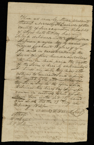 Bill of sale for enslaved child, Land