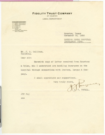 Letter from J. Y. Powell to J. S. Cullinan, 1932 November 22