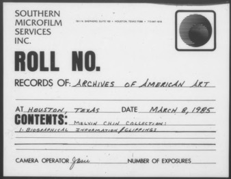 Mel Chin Biographical Information and Clippings